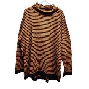 Striped Turtleneck Oversized Knit Sweater Warm Amber Black Horizontal paten 2XL
